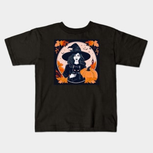 Witch With Black Cat # 9 Kids T-Shirt